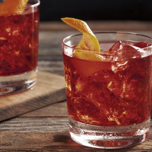 Classic negroni recipe with an orange peel spiral